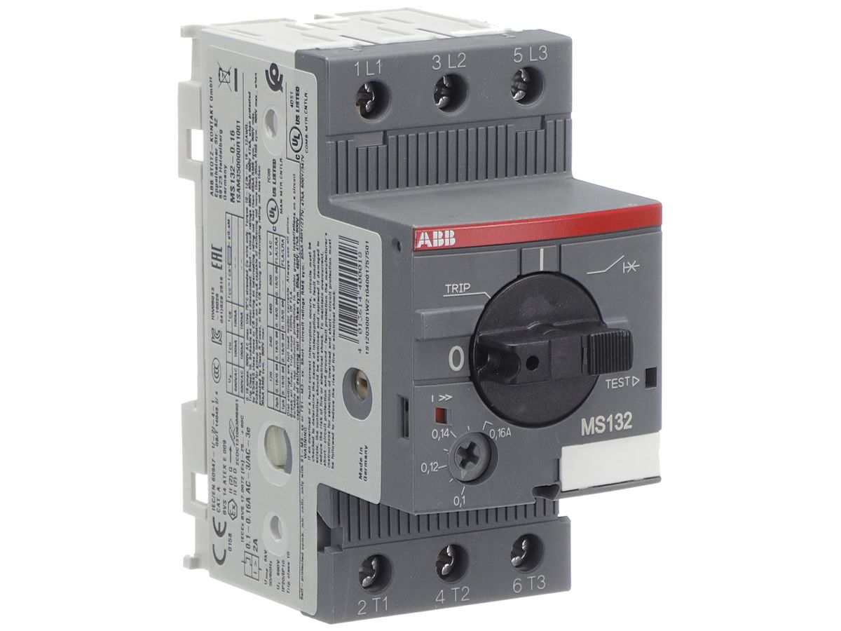 REG-Motorschutzschalter ABB MS132, 0.03kW AC-3 (0.1…0.16A) 3L Schraub