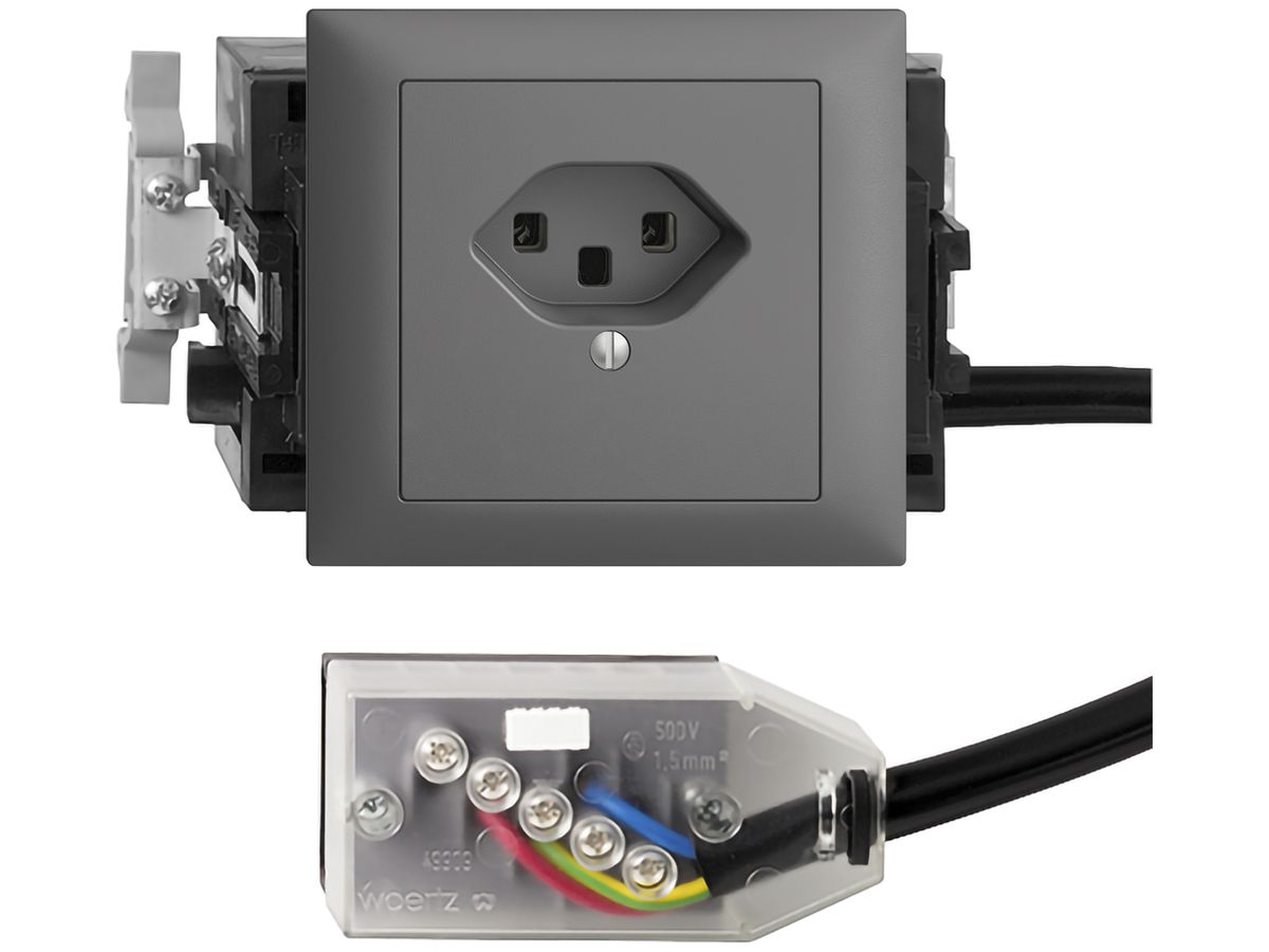 EB-Steckdose EDIZIOdue T23 L1 dunkelgrau 49…69mm Snap für Technofil