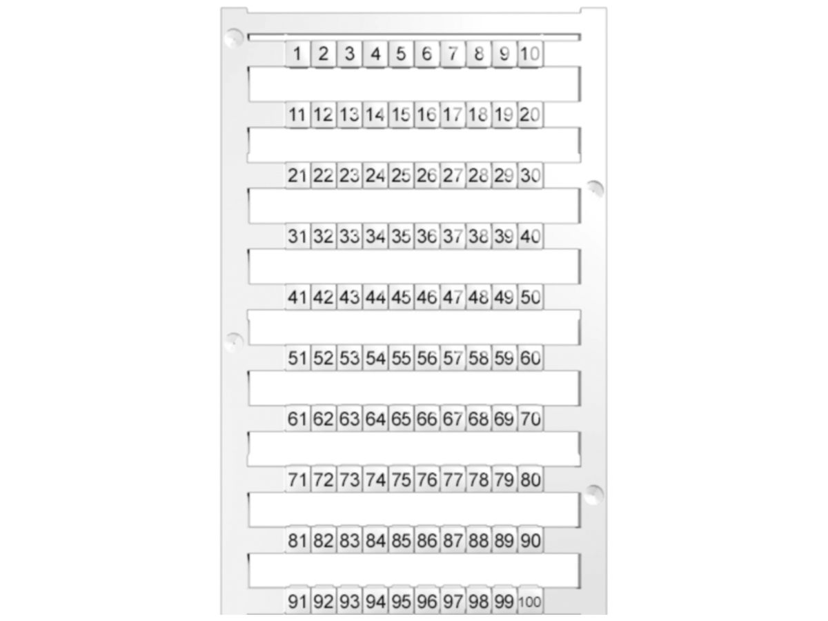 Bezeichnungsstreifen Ziffern horizontal 5mm weiss Nummer von 1…100