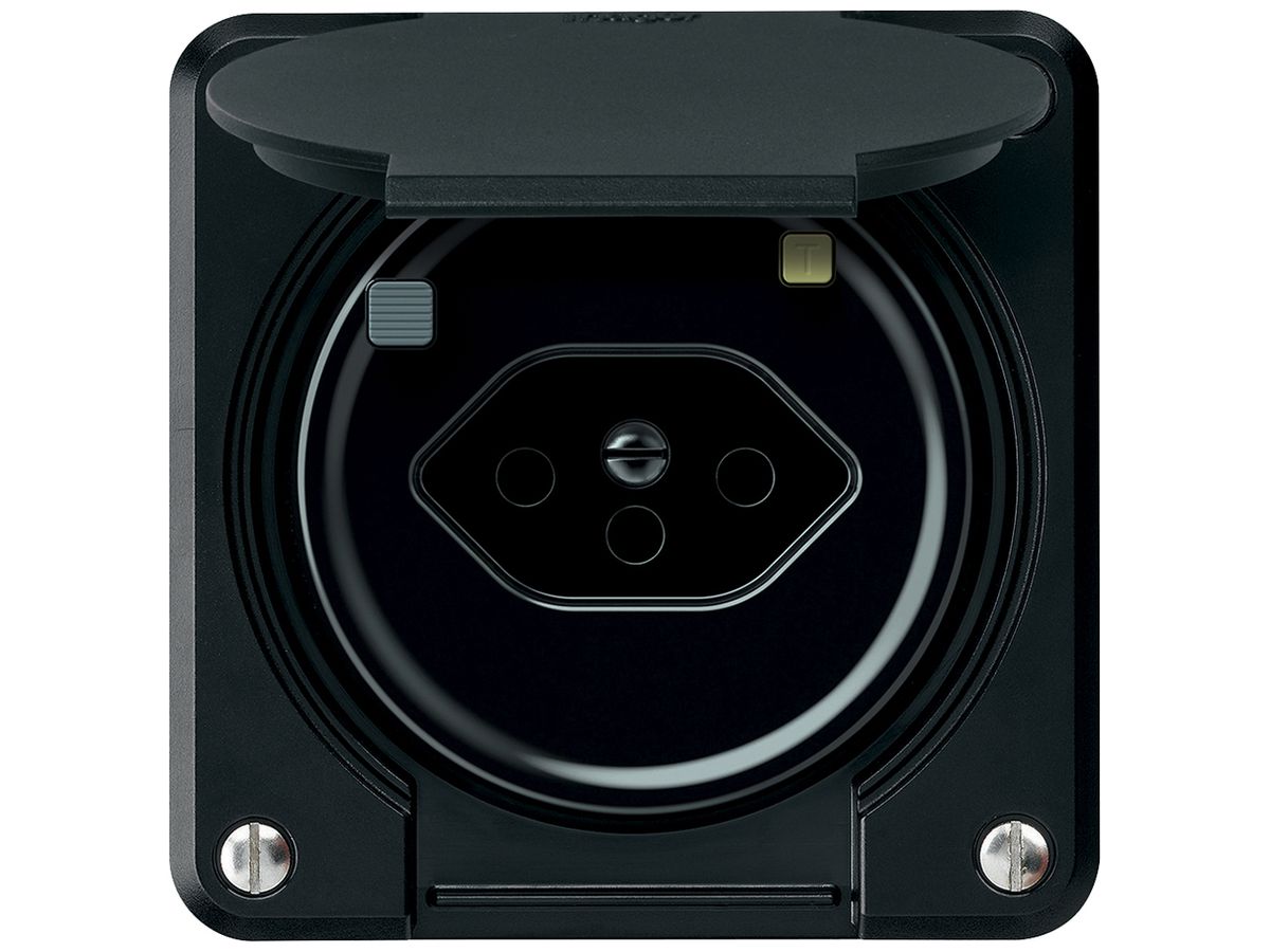 Steckdose FI robusto 1×T13 30mA 10A 250V 86×86mm IP21 schwarz