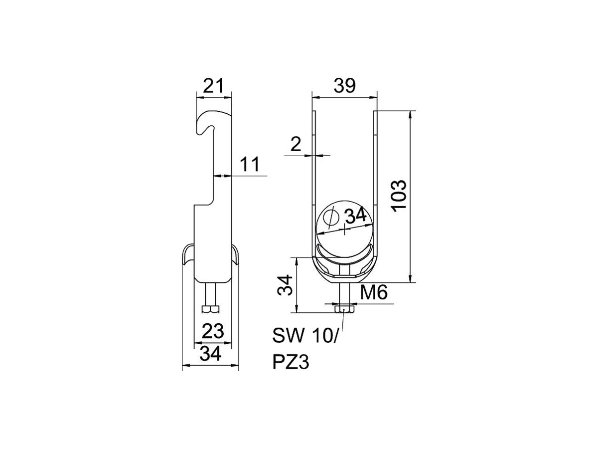 Schnellverleger BET 2056 W-Fuss Metall 28…34mm 1×Kabel A2 1.4301