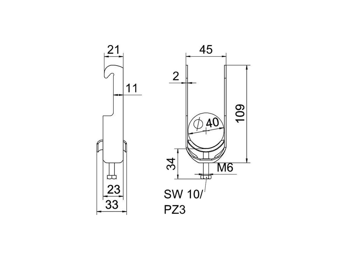 Schnellverleger BET 2056 W-Fuss Metall 34…40mm 1×Kabel A2 1.4301