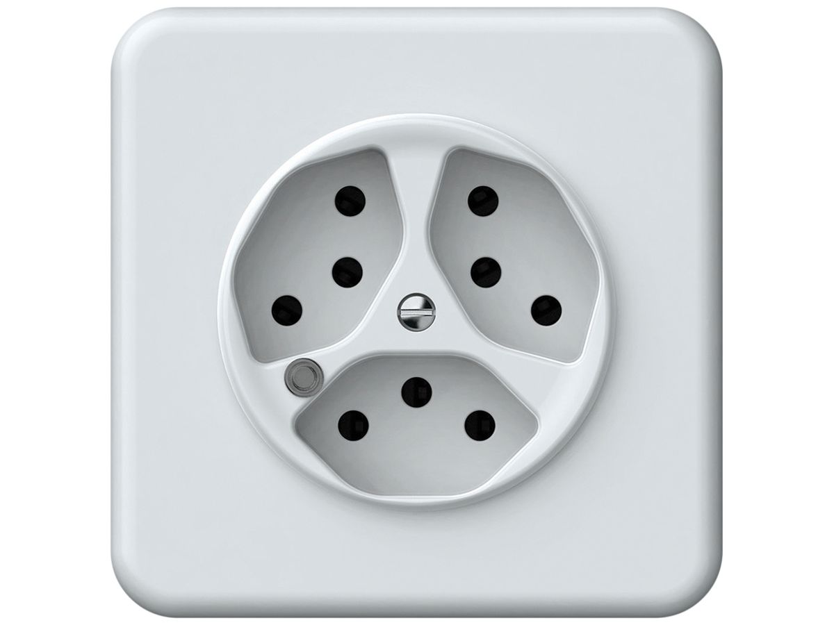 UP-Steckdose origin 3×Typ 13 bel.grün 10A 230V 92×92mm weiss