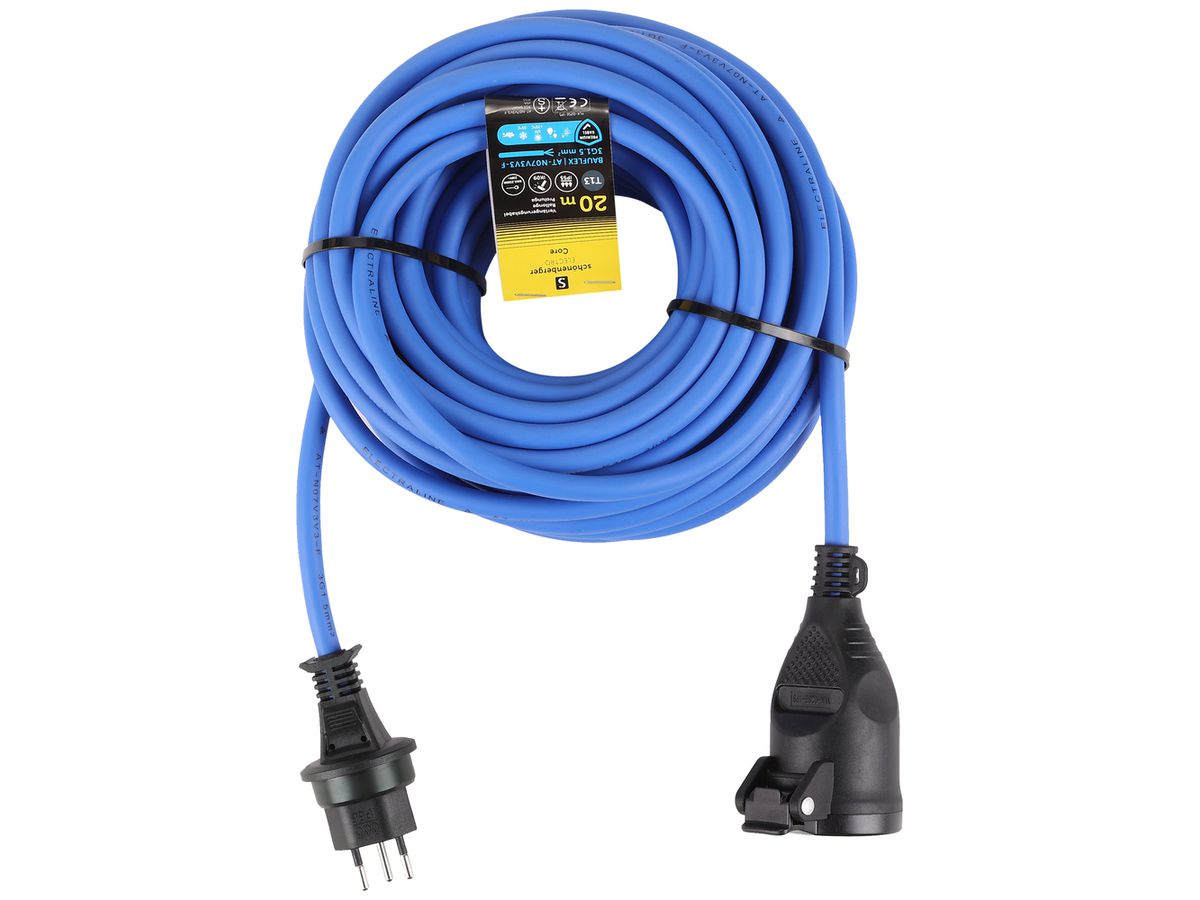Verlängerungskabel Gummi 10A 230V Stecker Typ 13 Kupplung Typ 13 Ø10mm 20m blau