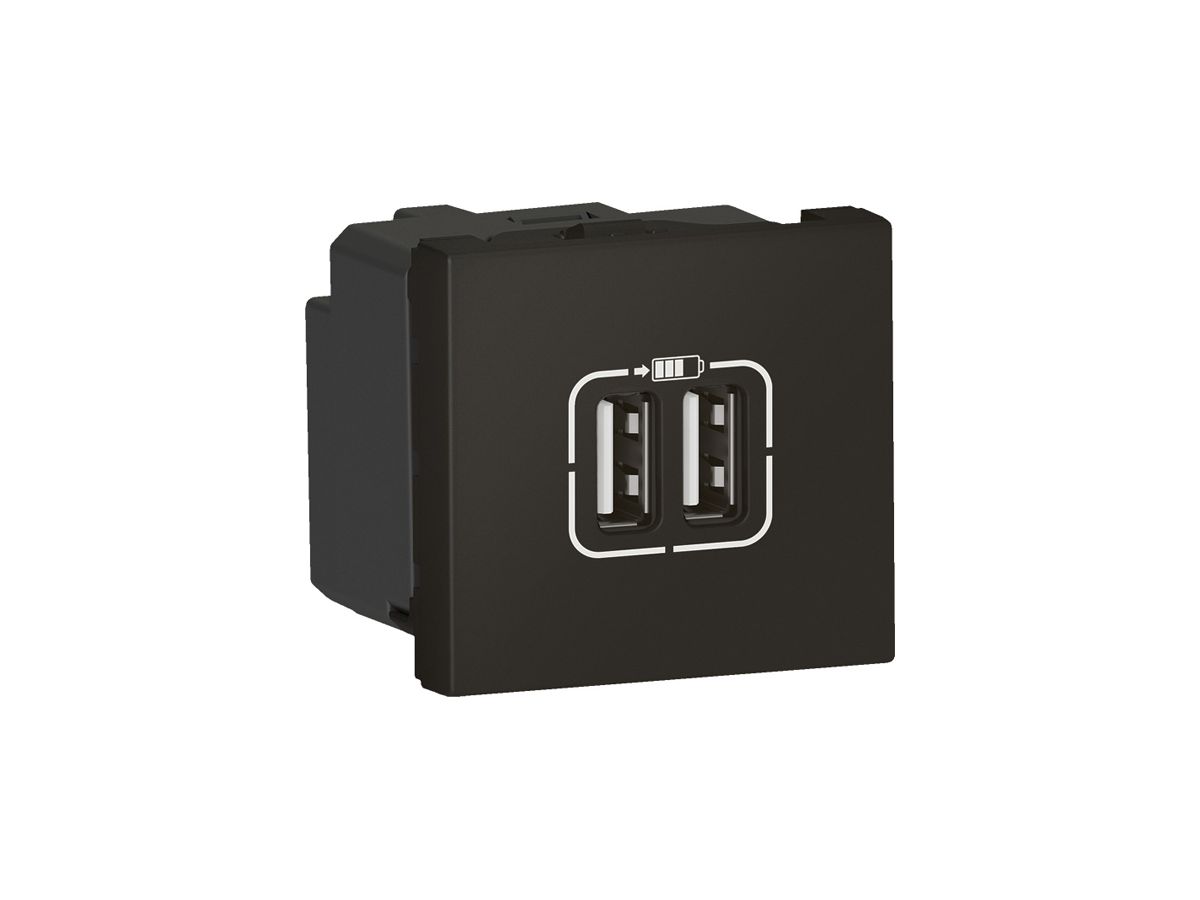 USB-Ladesteckdose MOS 2×Typ-A 3A 5V 2 Module schwarz matt