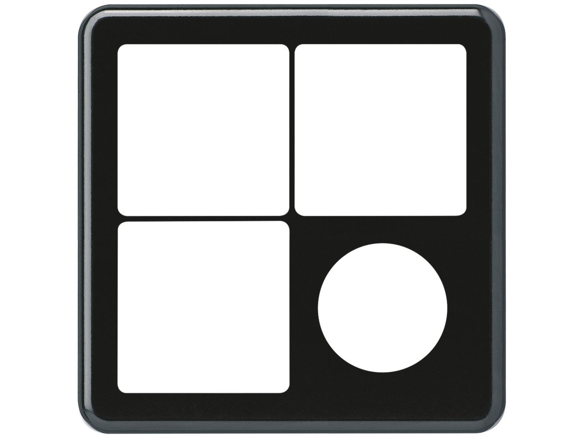 UP-Abdeckplatte 2×2 Hager basico 3×systo+1×Ø43mm schwarz