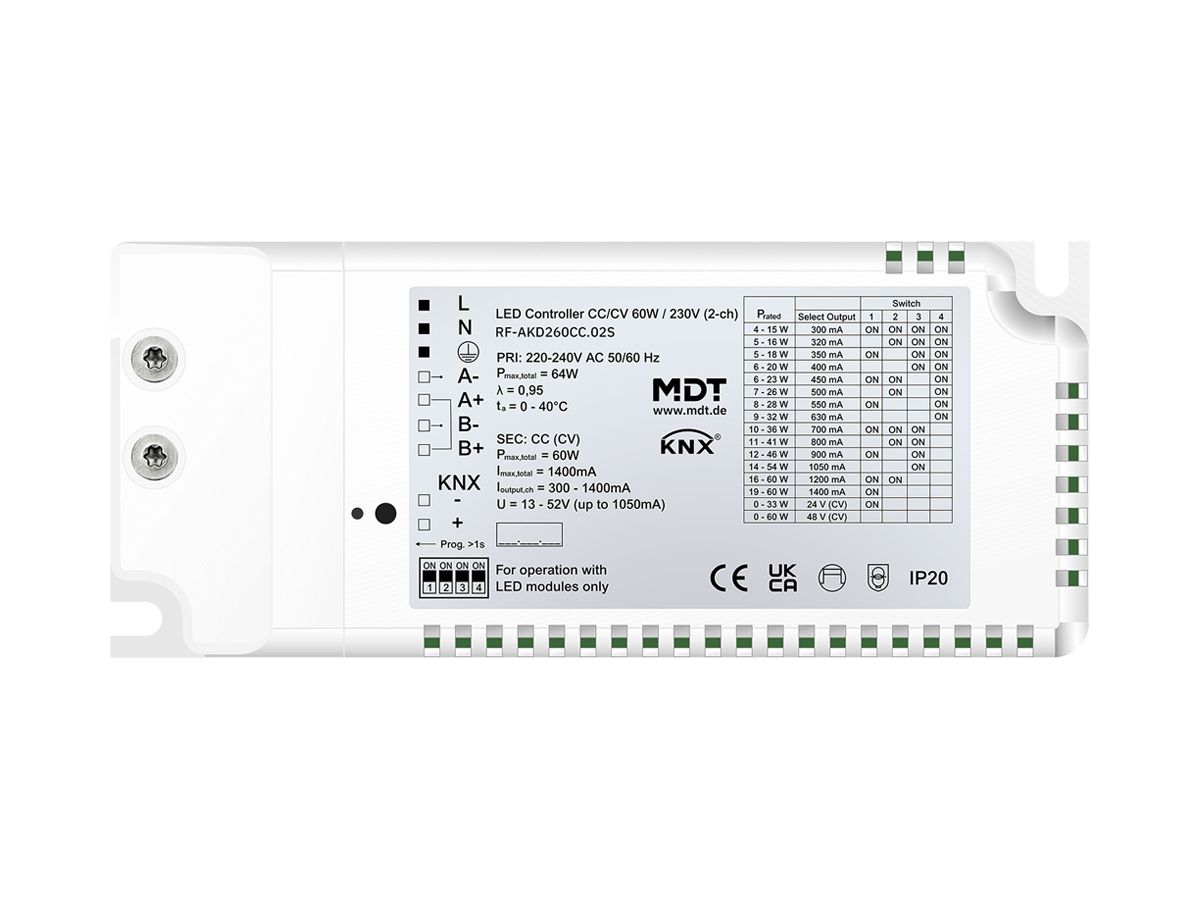 LED-Betriebsgerät KNX MDT RF-AKD260CC.02S 2-Kan 60W 220…240V