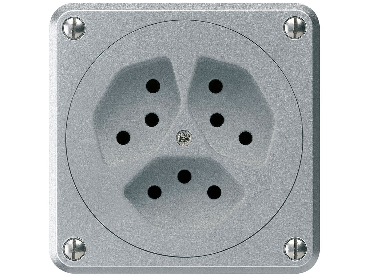 UP-Steckdose robusto 3×Typ 13 aluminium ohne Klappdeckel