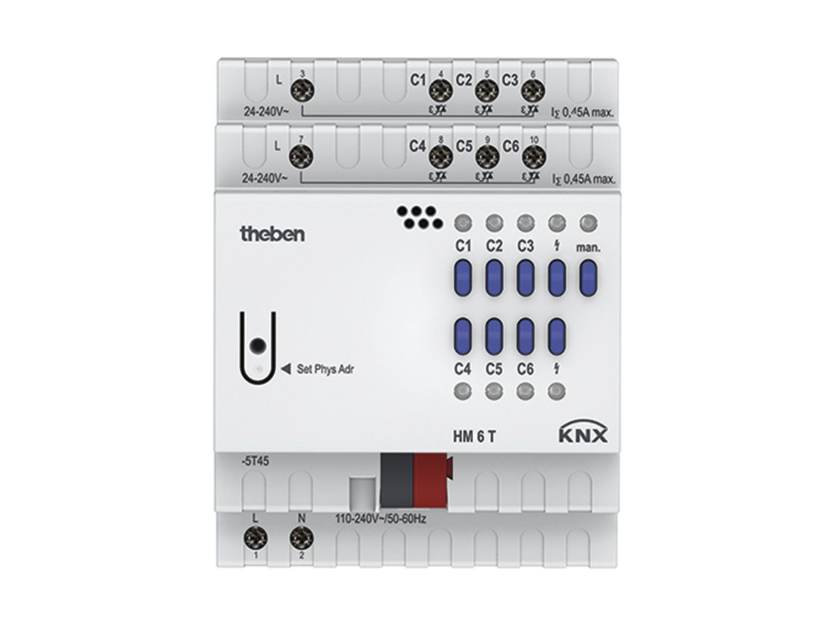 REG-Heizungsaktor Theben HM 6 T KNX, 6-fach 0.45A 24…240VAC, 4TE