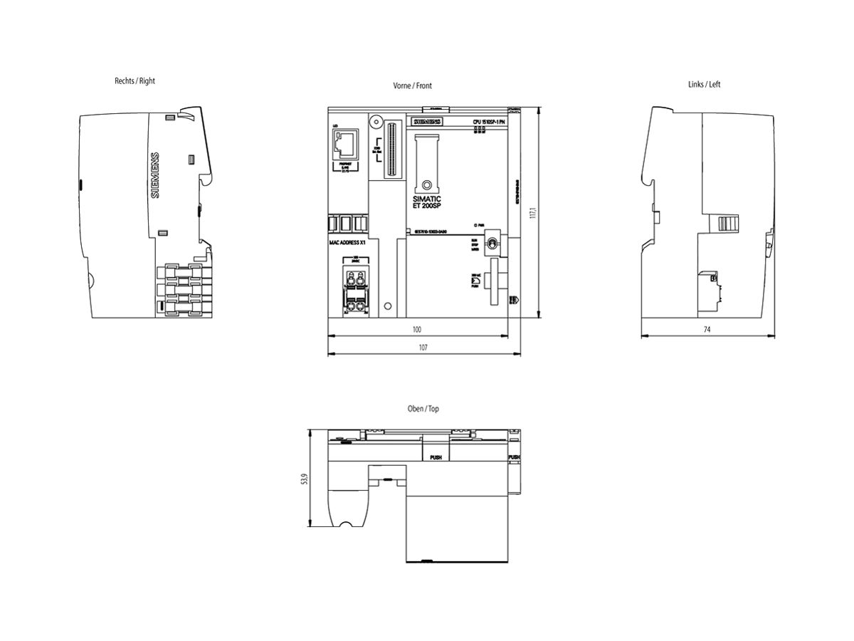SPS-Zentralbaugruppe Siemens SIMATIC ET200SP CPU 1510SP-1 PN, PROFINET IRT