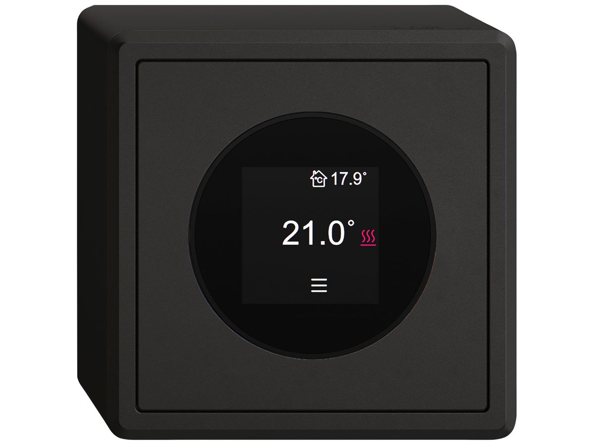 AP-Raumthermostat EDIZIO.liv SNAPFIX® 230VAC 4…30°C 74×74mm schwarz