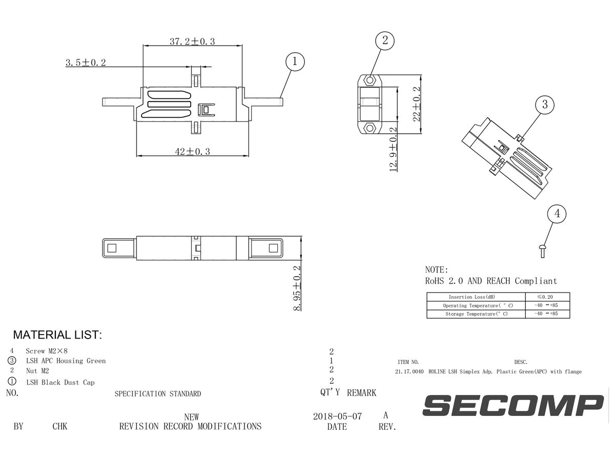 LWL-Kupplung ROLINE Singlemode E2000/E2000-compact APC Flansch grün