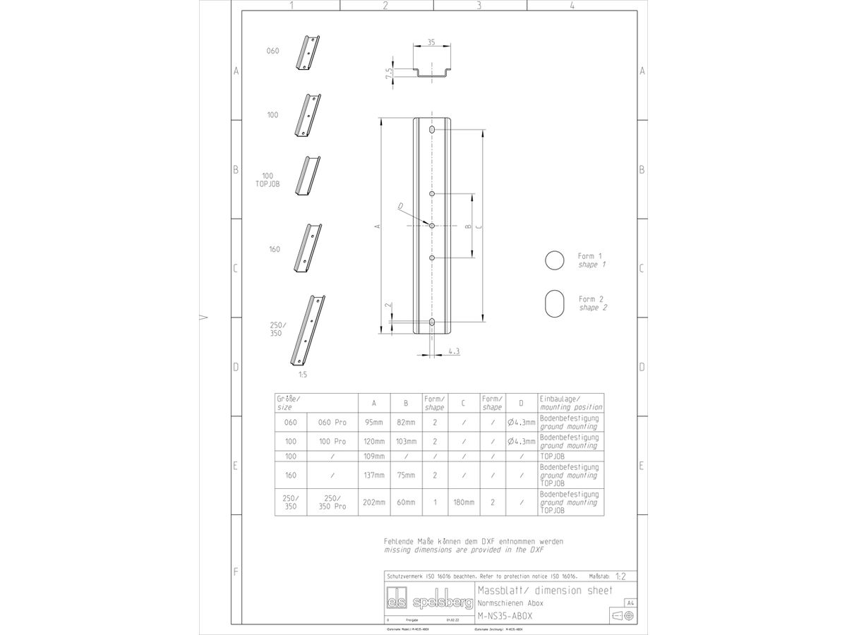 Normschiene Spelsberg Abox 160/250 NS35 35×137×7.5mm