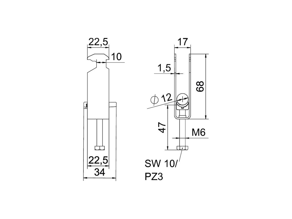 Schnellverleger BET 2056 H-Fuss Kunststoff 8…12mm 3×Kabel Stahl tfZn