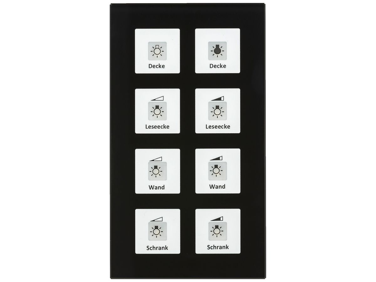UP-Taster KNX RF+ MDT RF-GTT8S.01 8T/8B LED Temp Aktor 2-Kan Glas schwarz