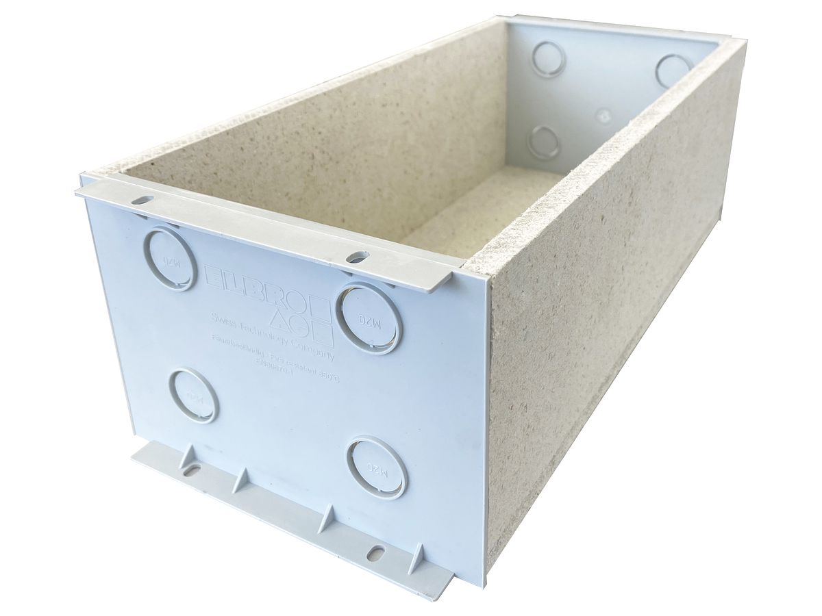 EB-Gehäuse Fire-Stop-Box, Gipsfaserplatte, 300×150×110 mm, GDP 850°C, grau
