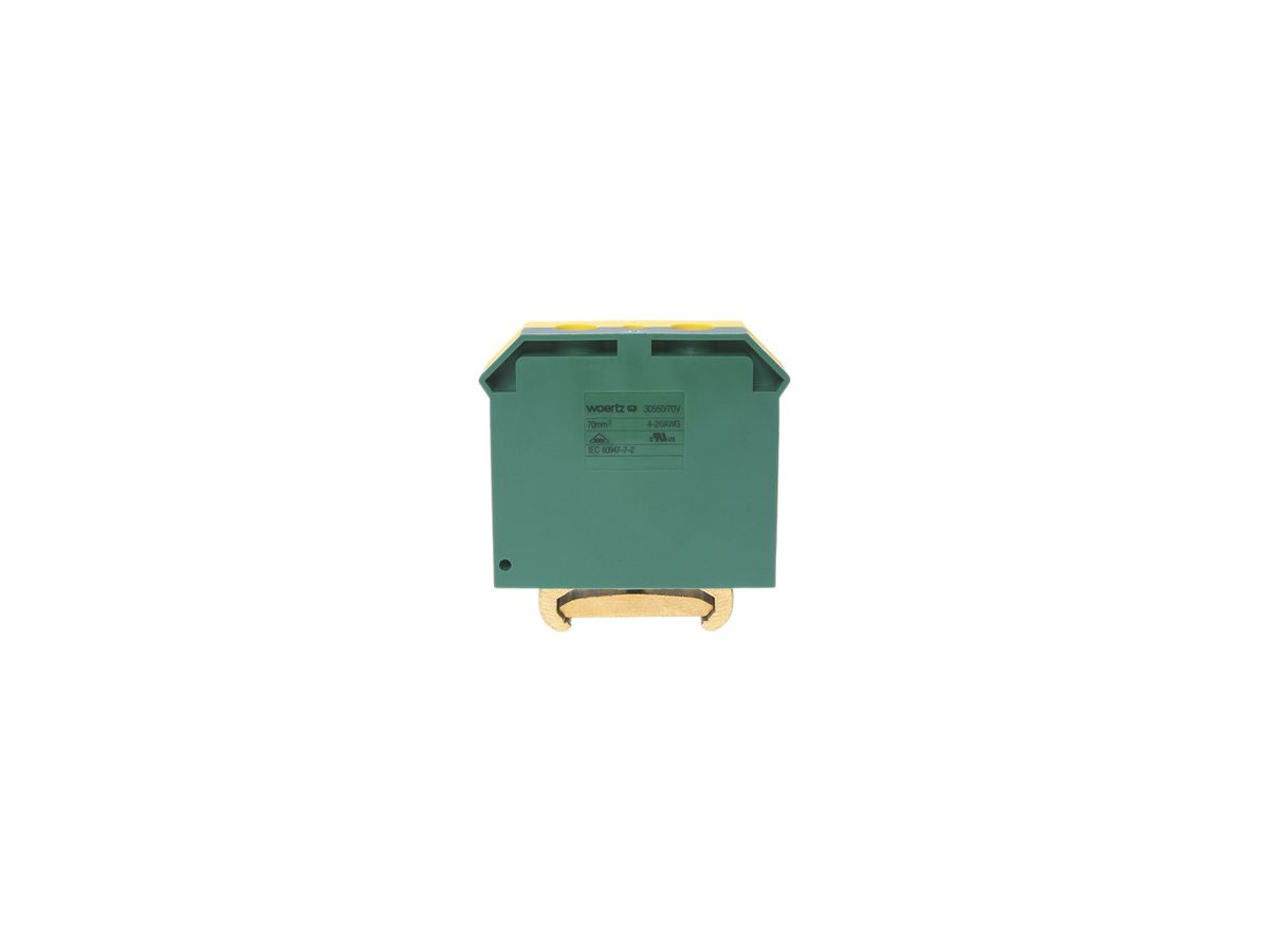 Schutzleiter-Reihenklemme Woertz 16…70mm² Schraubanschluss 2×1 TH35 grün/gelb