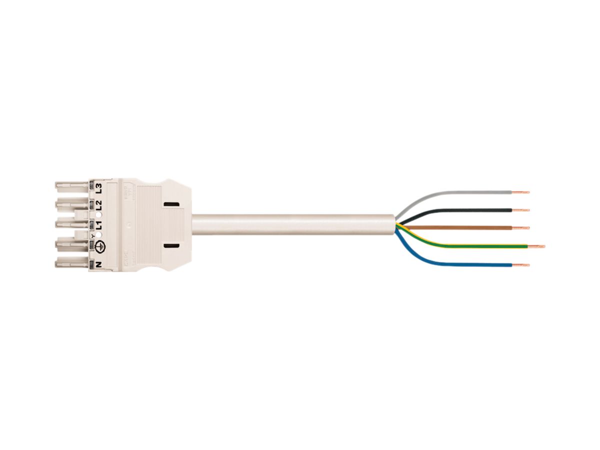 Anschlussleitung WINSTA MIDI 5×2.5mm² 20A 400V 3m Kod.A Kupplung/frei weiss