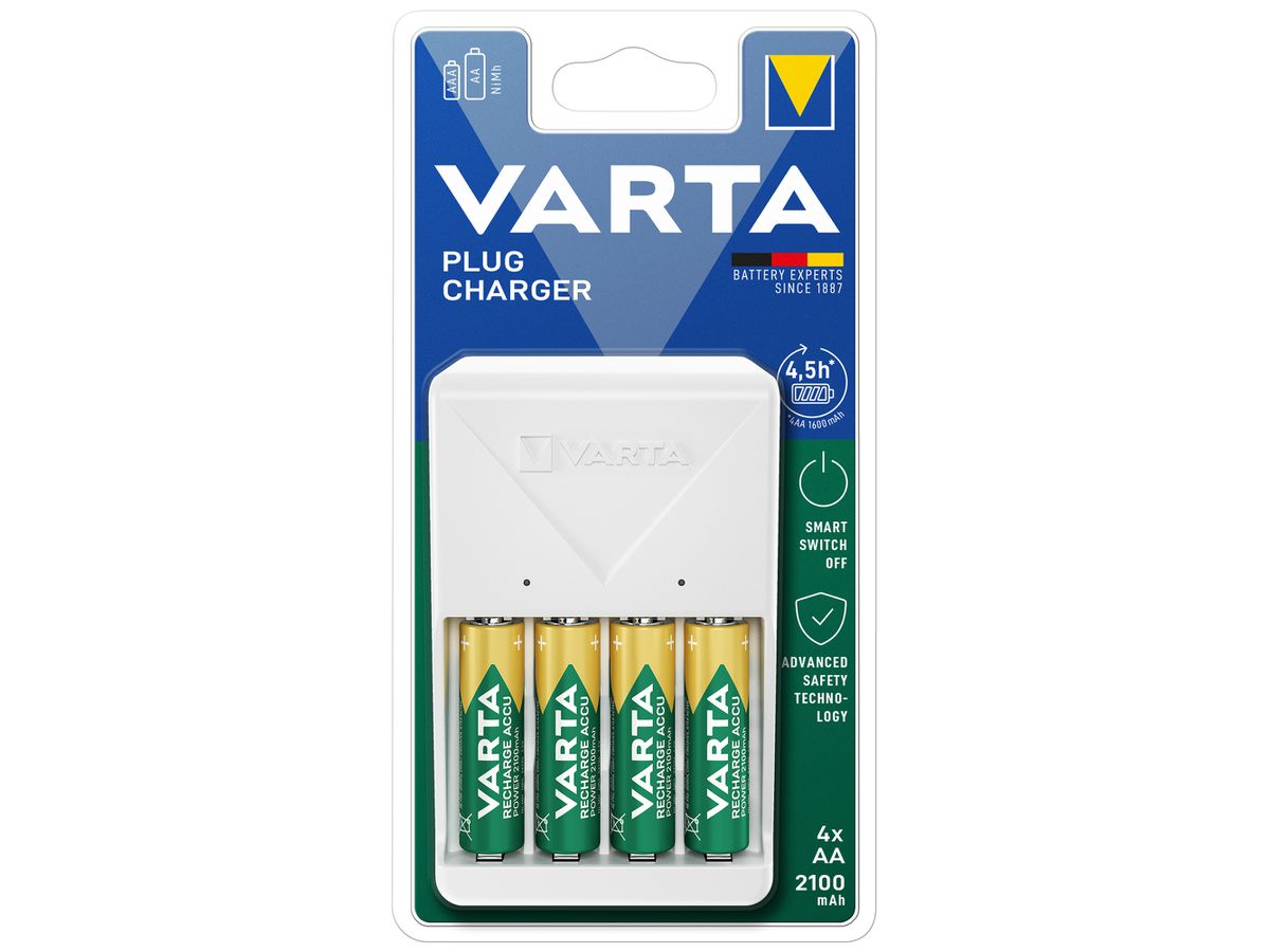 Ladegerät VARTA Plug Charger+ mit 4×AA 56706, 2100mAh