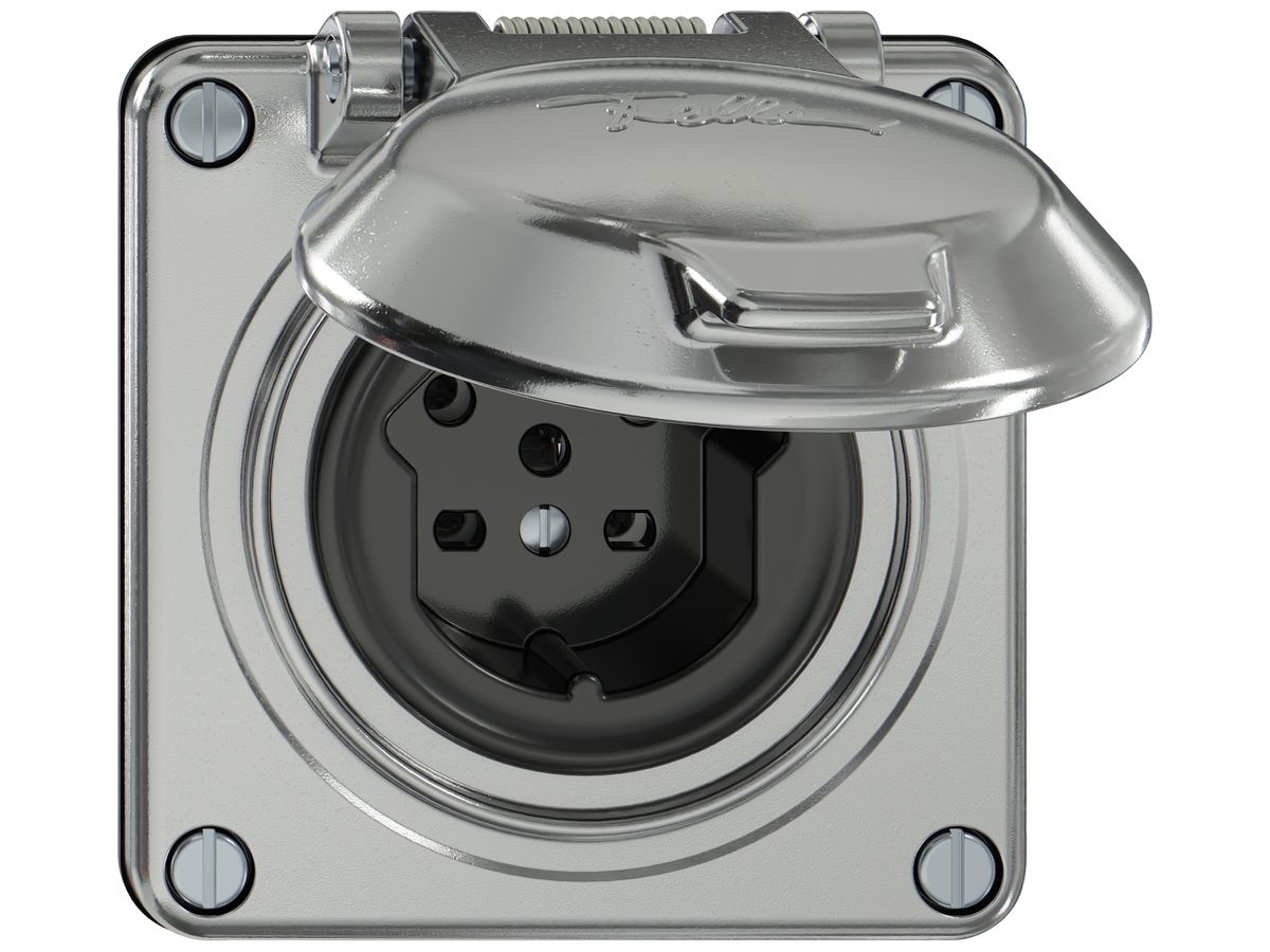 Steckdose ELEMENT SNAPFIX® 1×Typ 15 10A 440V mit Klappdeckel IP20 alu