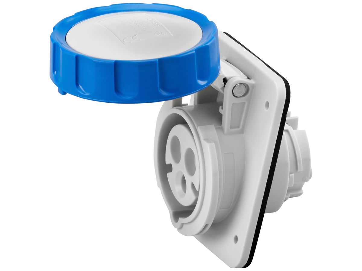 EB-Steckdose CEE Gewiss 309 HP 3P 16A 230V bl 6h IP67 Schraube 85×75mm