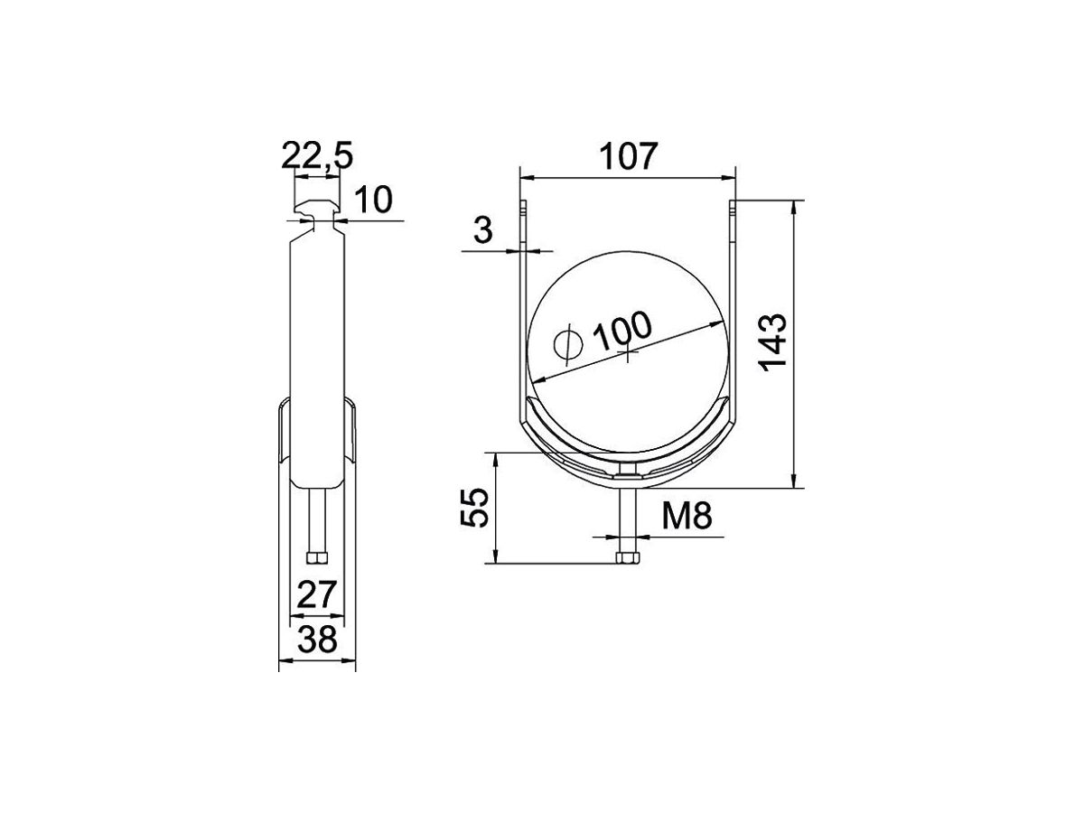 Schnellverleger BET 2056 H-Fuss Metall 90…100mm 1×Kabel Stahl tfZn