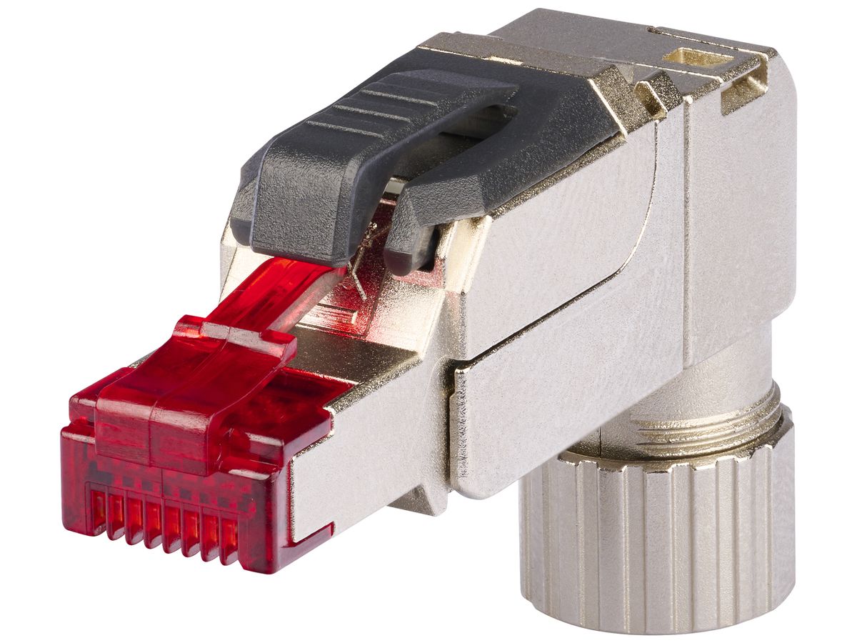 Feldstecker R&M FM45 Slim, RJ45/s/u Kat.6A AWG22…26, gewinkelt, grau/rot