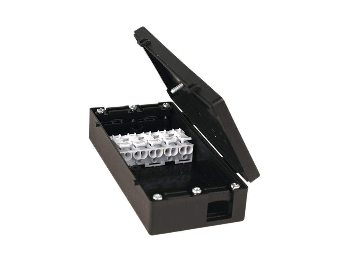 AP-Anschlussdose ESYLUX Universal, 5-polig 2.5mm², 120×62×30mm, schwarz