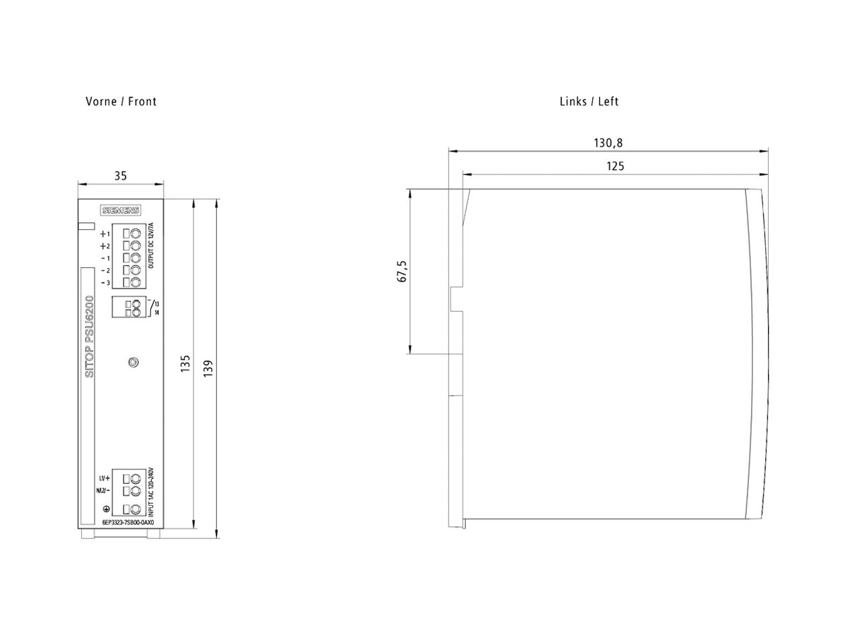Stromversorgung Siemens SITOP, IN: 120…230VAC (120…240VDC), OUT: 12VDC/7A