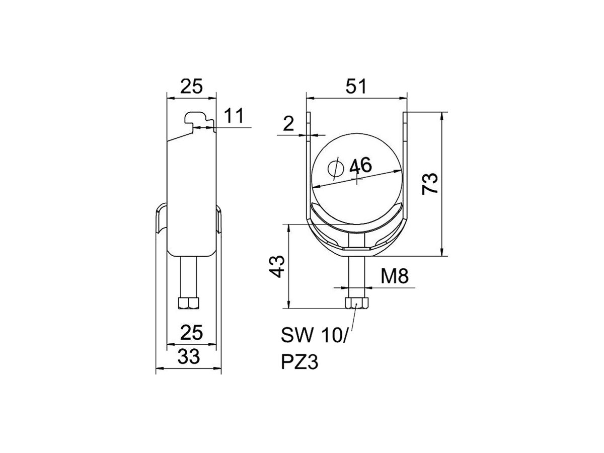 Schnellverleger BET 2056 N-Fuss Metall 40…46mm 1×Kabel Stahl tfZn