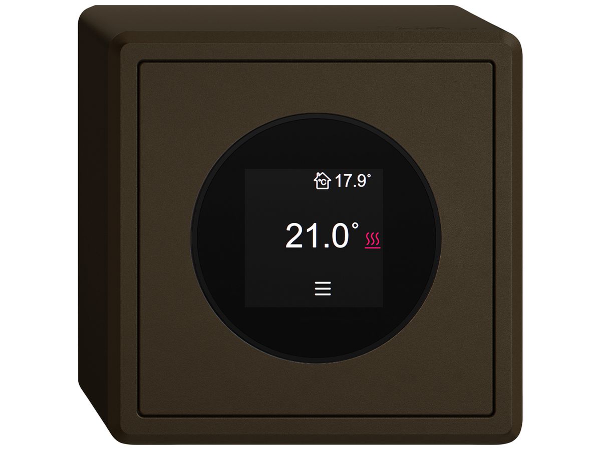 AP-Raumthermostat EDIZIO.liv SNAPFIX® 230VAC 4…30°C 74×74mm umbra
