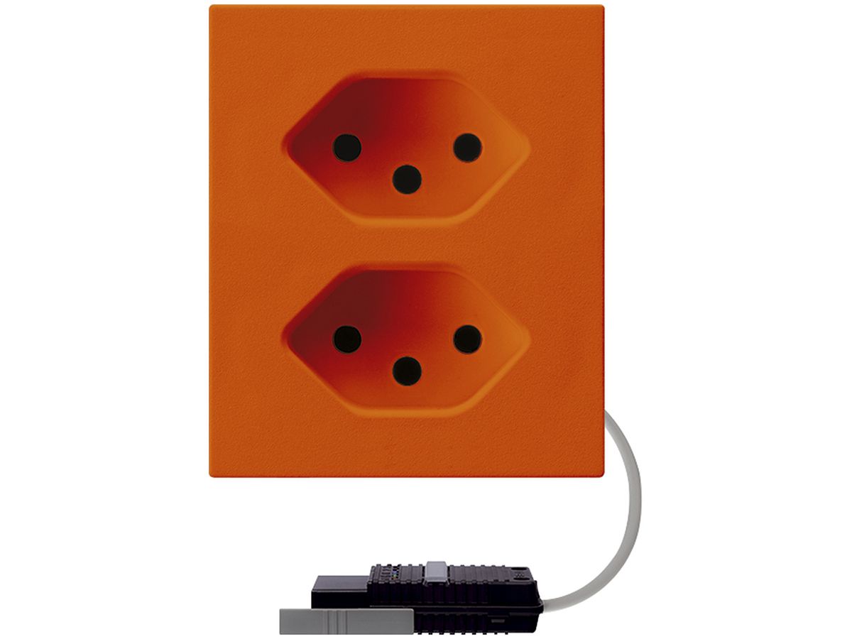 FLF-Steckdose Hager 2×Typ 13 mit Rundkabel-Dose L3 D orange