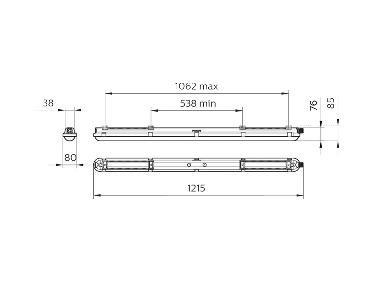 LED-Feuchtraumleuchte CoreLine WT120C 32W 2700/4500lm 840 IP65 1215×80 grau