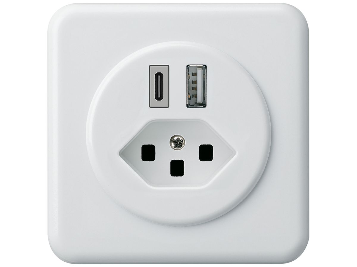 UP-USB-Ladesteckdose basico 18W PD 1×Typ A 1×Typ C Typ 23 m.Abdeck-&Befest. ws