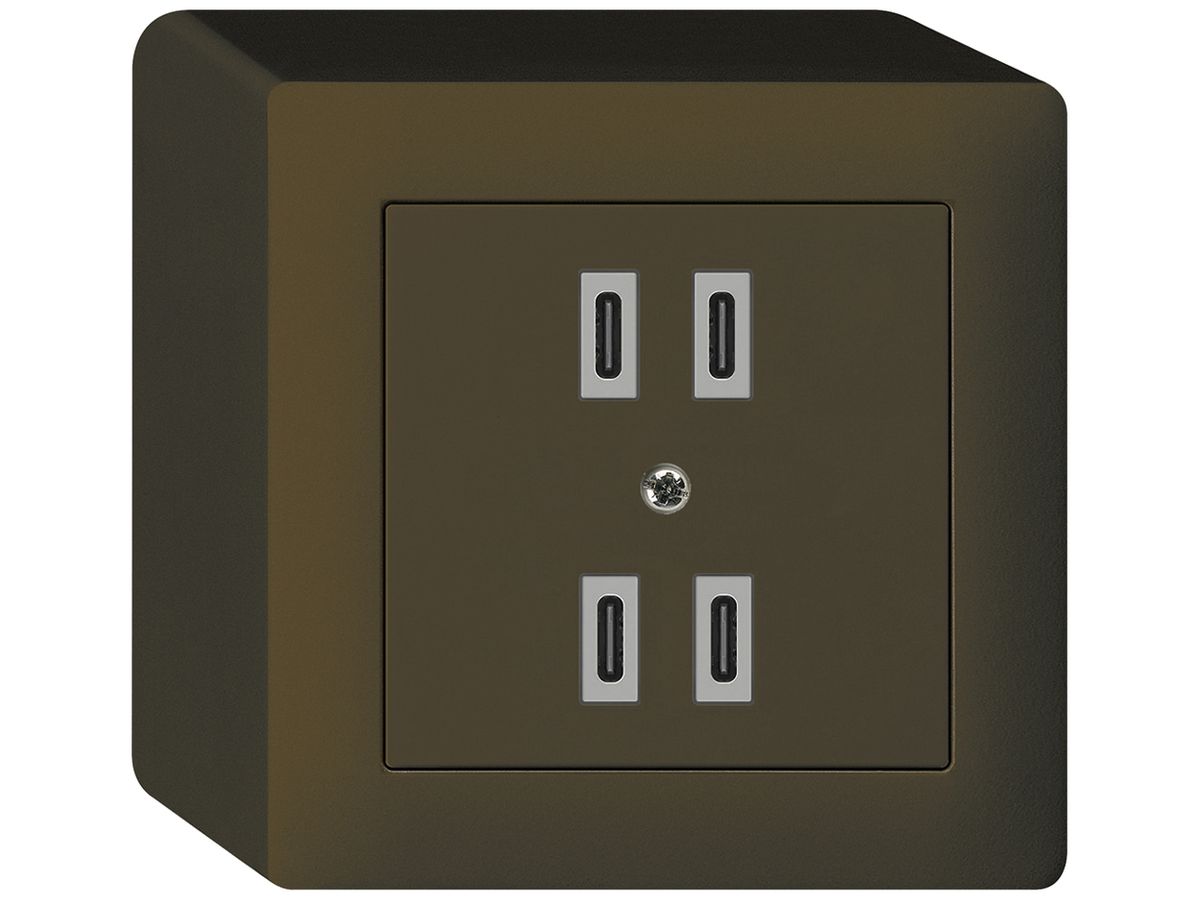 AP-USB-Ladesteckdose Hager kallysto 2×C-C 2×20W oder 4×10W 5V 86×86mm braun