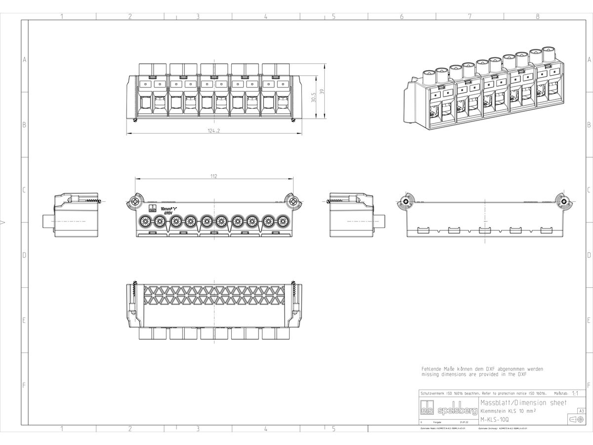 Klemmenblock Spelsberg Abox 100 KLS-10² 5L×10mm² 57A 690V