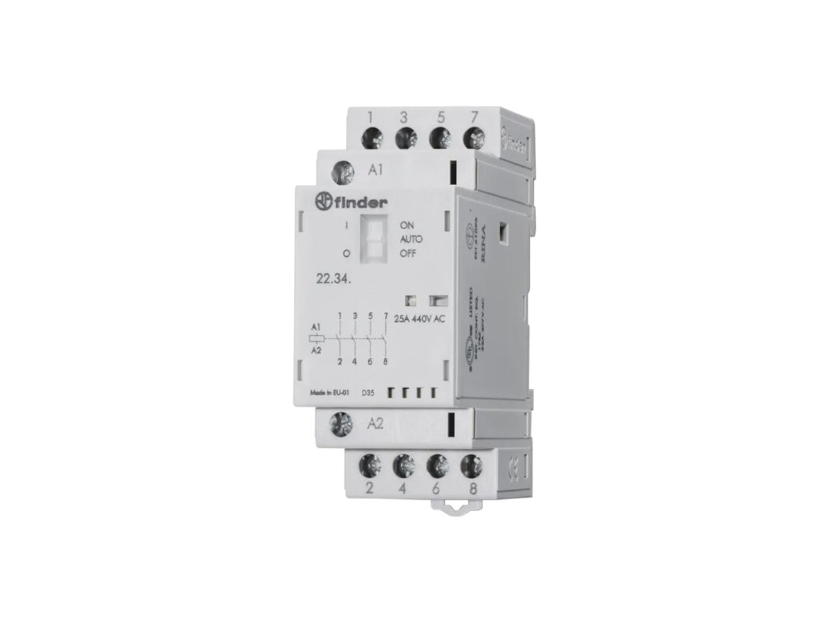 REG-Schütz Finder 22.32, 12VUC, 4S 25A/440VAC AgSnO2, LED+Schalter