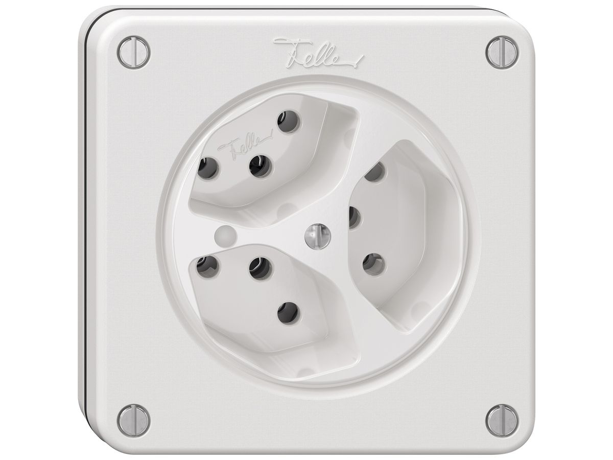 UP-Steckdose NEVO SNAPFIX® 3×T13 10A 250V beleuchtet 87×87×32mm IP21 ws