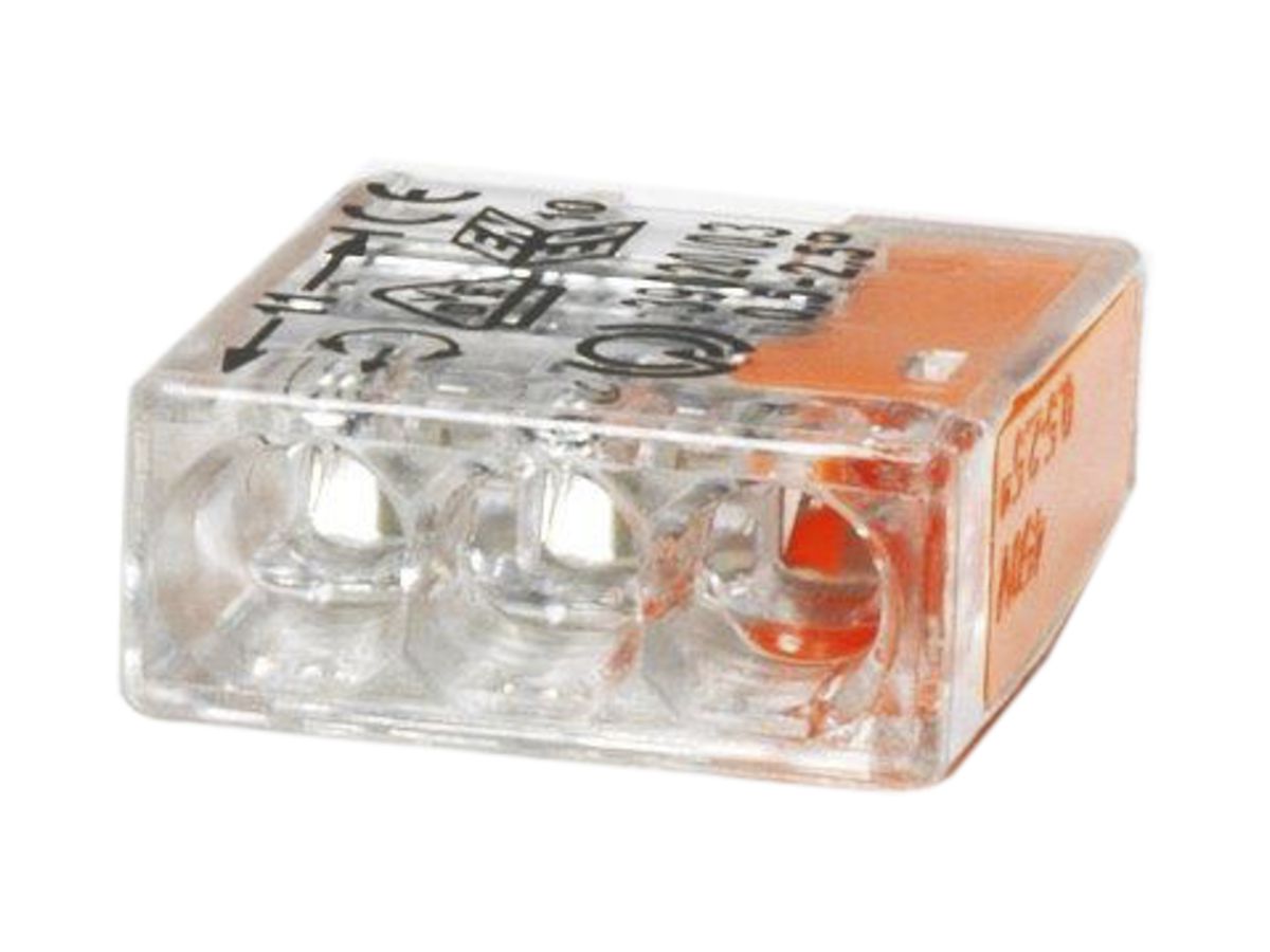 Verbindungsklemme Woertz 3×0.5…2.5mm² 450V, 24A, transparent/orange