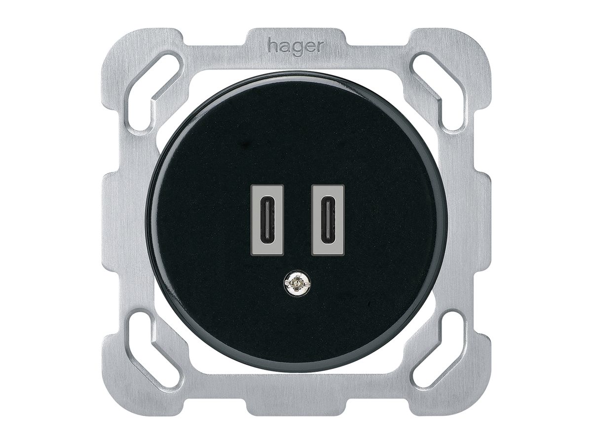 UP-USB-Ladesteckdose Hager basico C-C 20W 5V 77×77mm schwarz