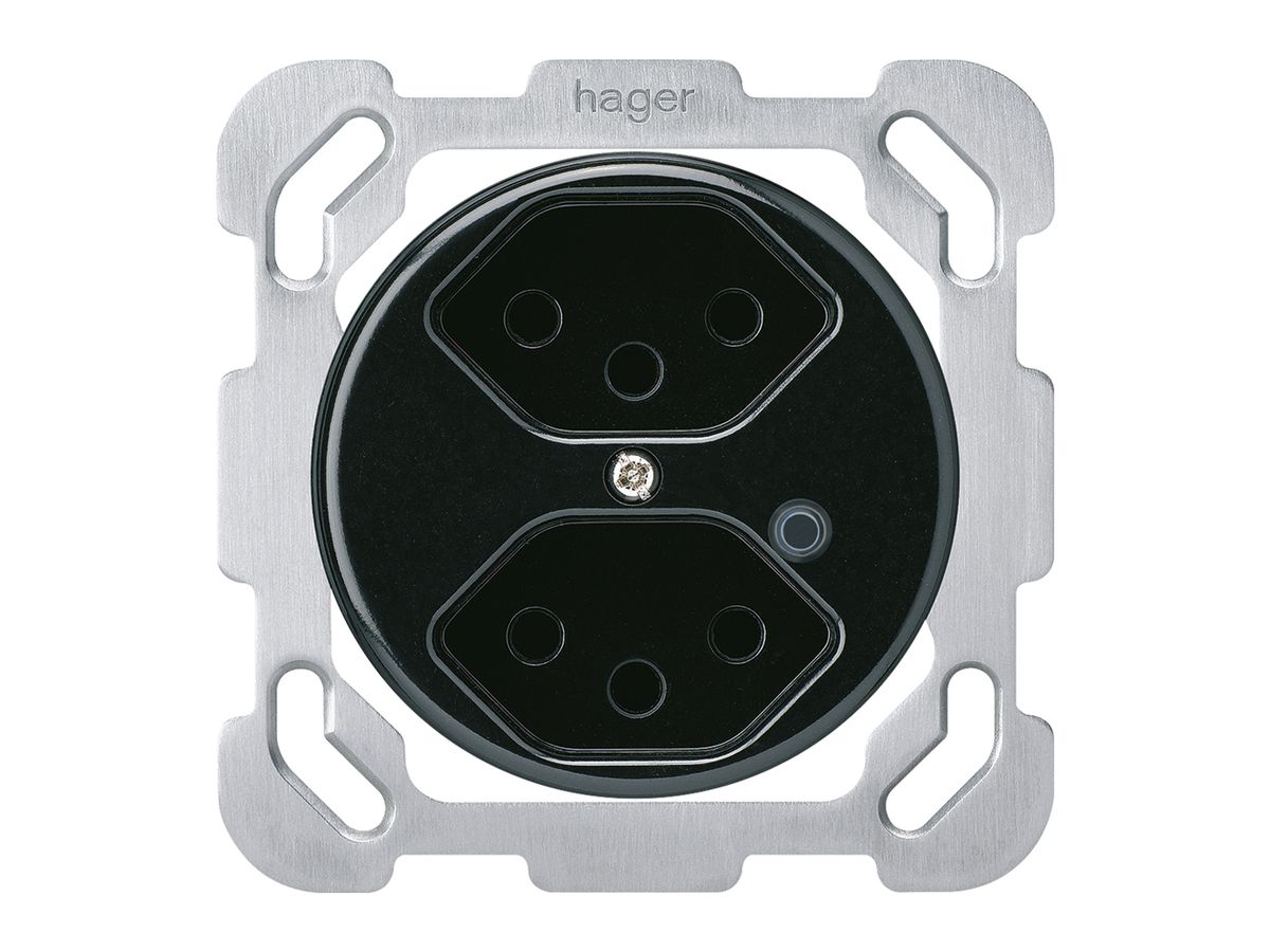 UP-Steckdose Hager basico 2×Typ 13 beleuchtet B schwarz