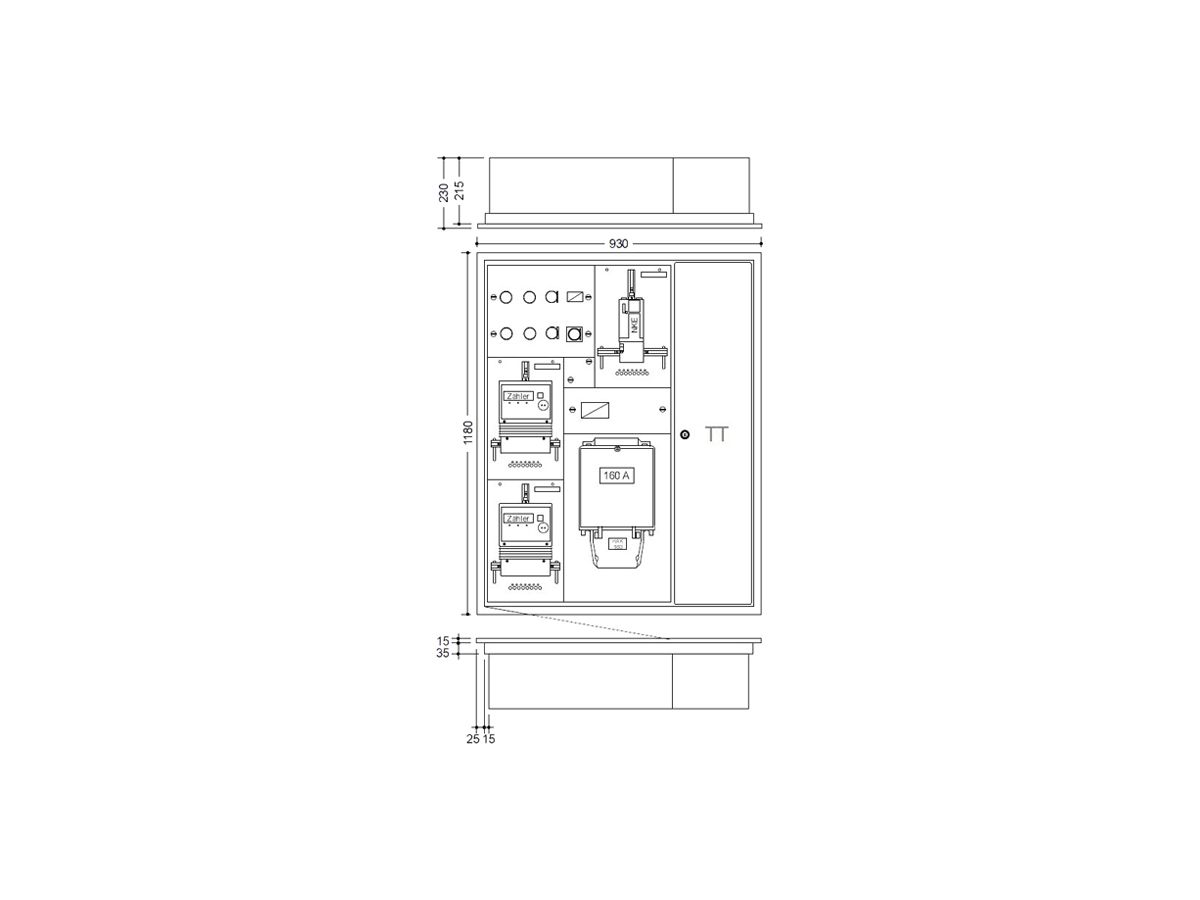 UP-Zählerkasten HAG 2 Zähler 1 NKE 1 Hausanschlusskasten 1 TT 930×1180mm