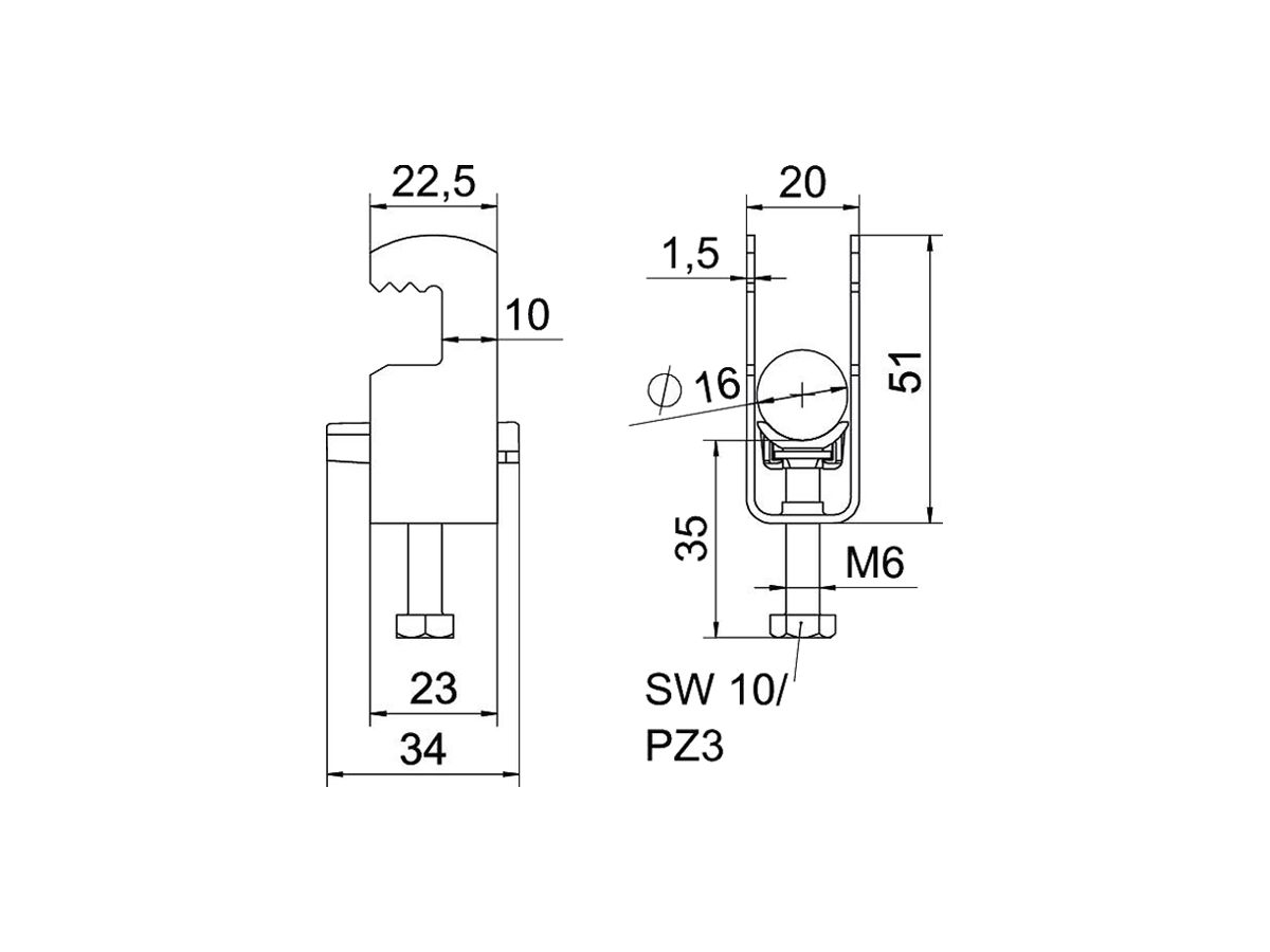 Schnellverleger BET 2056 F-Fuss Kunststoff 12…16mm 1×Kabel Stahl tfZn