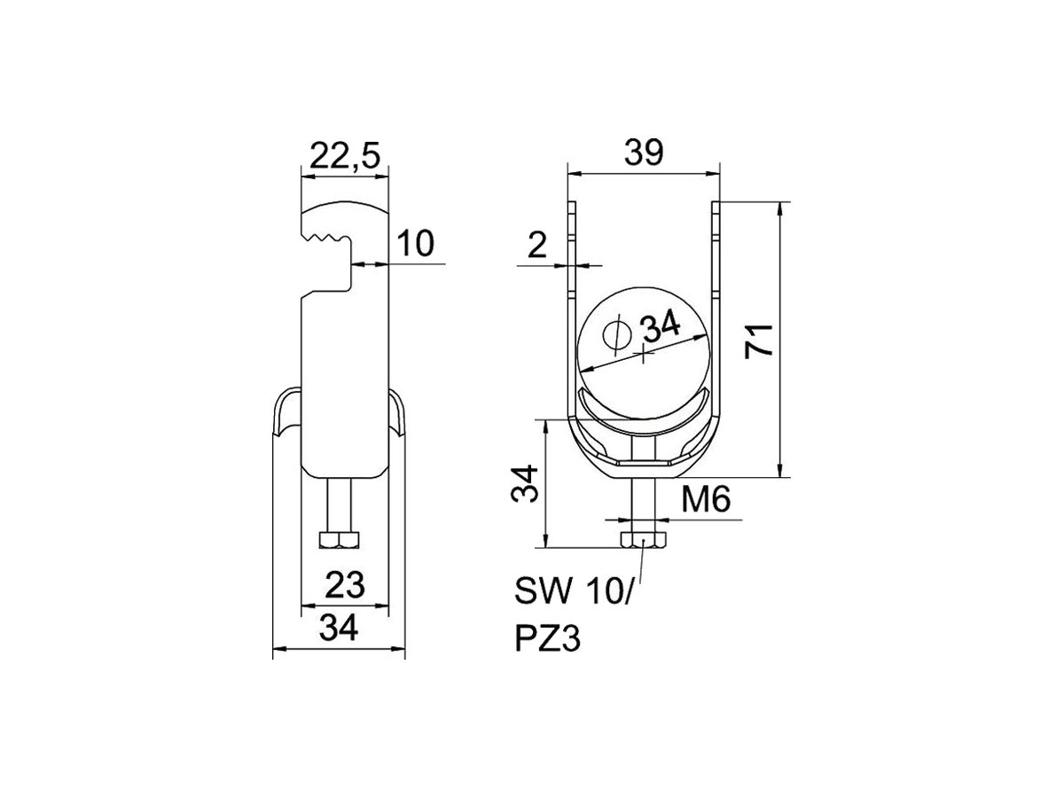 Schnellverleger BET 2056 F-Fuss Metall 28…34mm 1×Kabel A2 1.4301