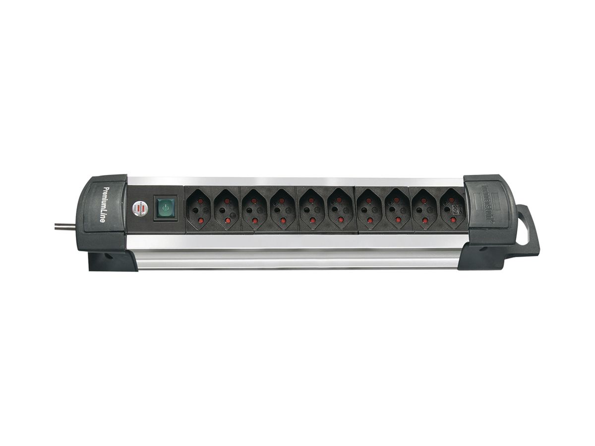 Steckdosenleiste Premium-Alu-Line Schalter 10×T13 3m H05VV-F 3×1.5mm² alu/sz