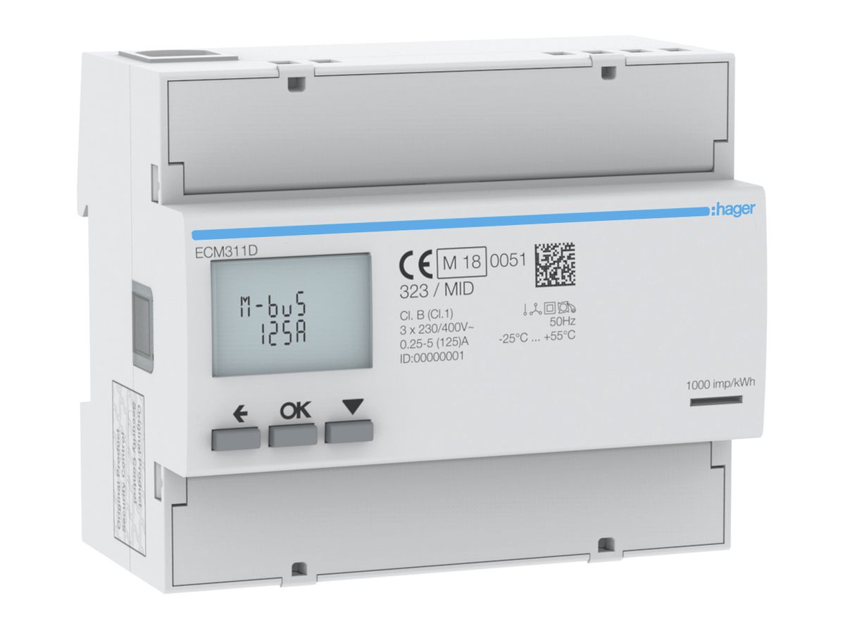 REG-Energiezähler HA ECM311D 3P direkt 125A M-Bus MID Import+Export 2T+2T