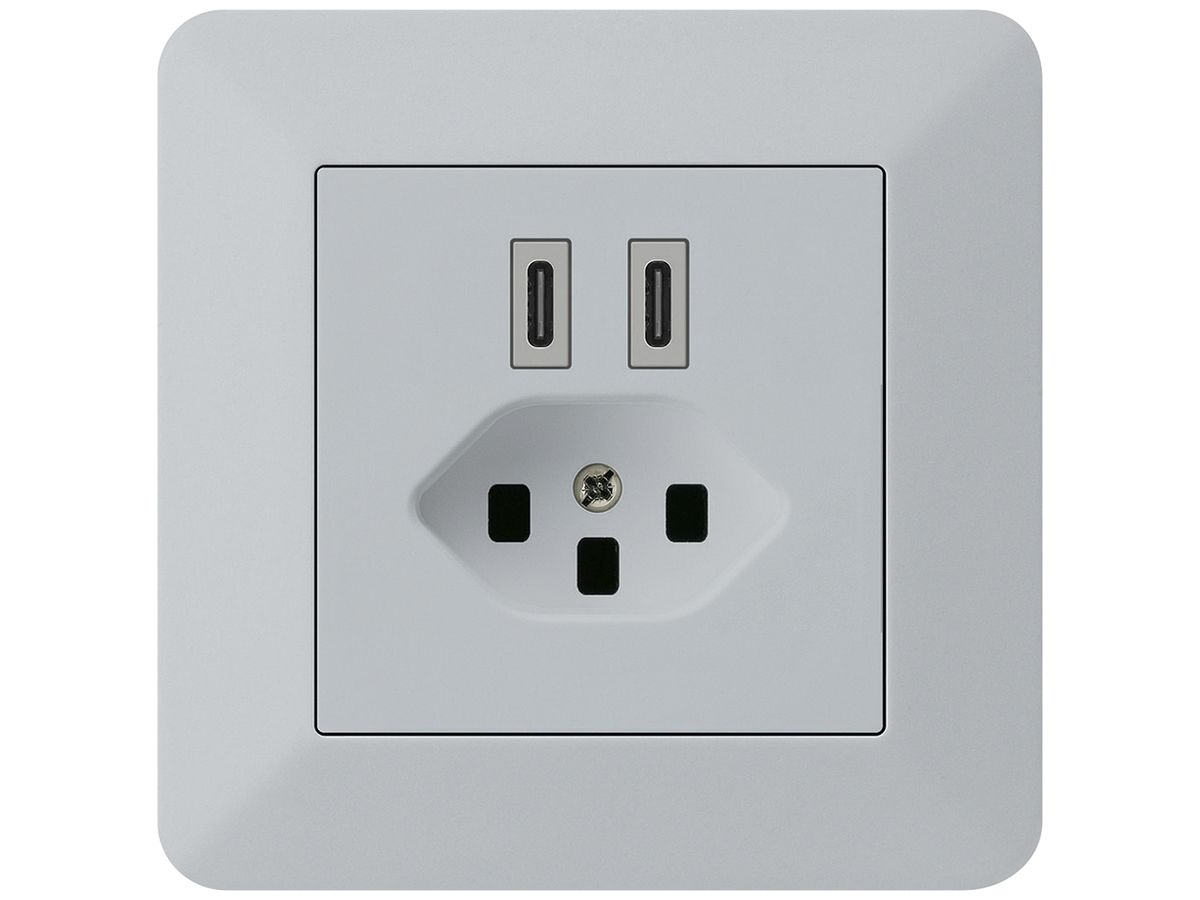 UP-USB-Ladesteckdose Hager kallysto.trend C-C 20W+T23 5V 94×94mm grau