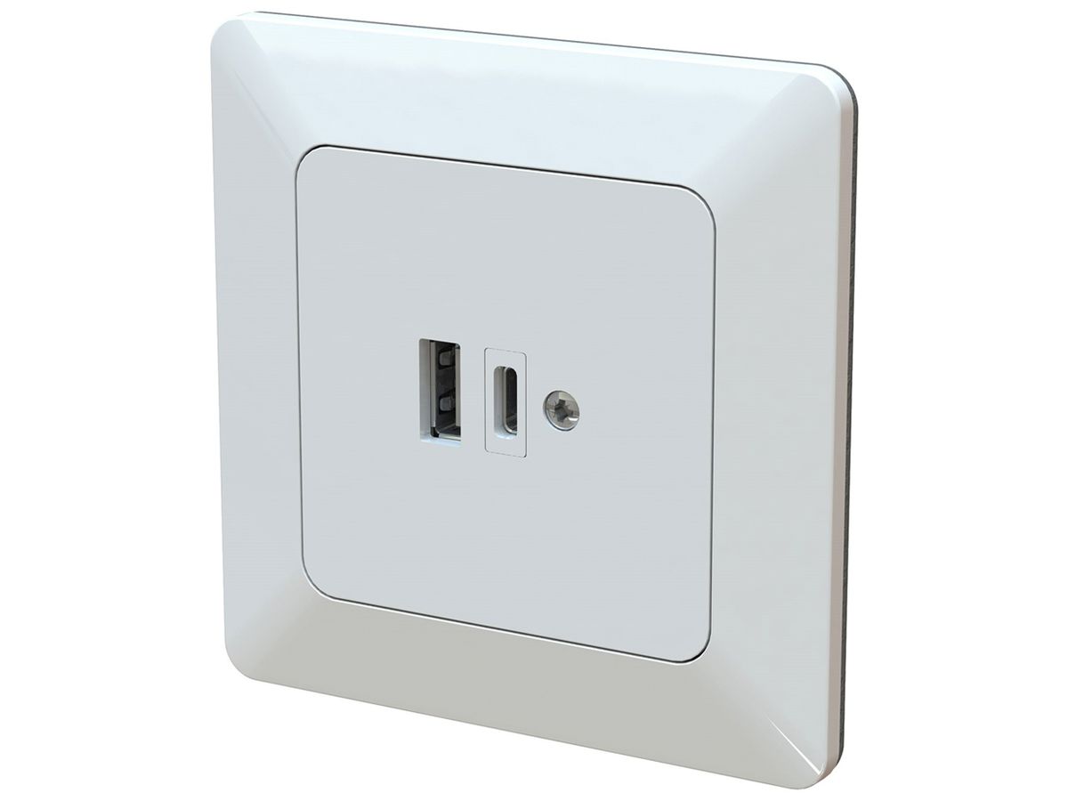 UP-USB-Ladesteckdose priamos 1×USB-A 1×USB-C 3000mA 5…20V weiss
