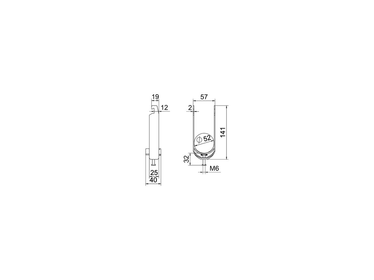 Schnellverleger BET 2056 U-Fuss Kunststoff 46…52mm 2×Kabel Stahl tfZn