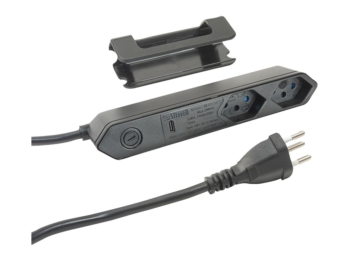 Steckdosenleiste Steffen STEBA IQ 2×T13 1×USB-C 1.5m schwarz